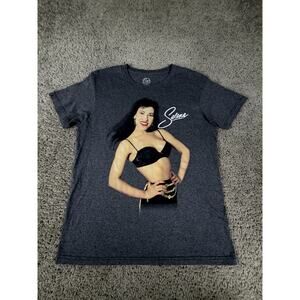 Selena Shirt Mens Medium Gray Beige Short Sleeve Rap Tee Casual Cotton Blend